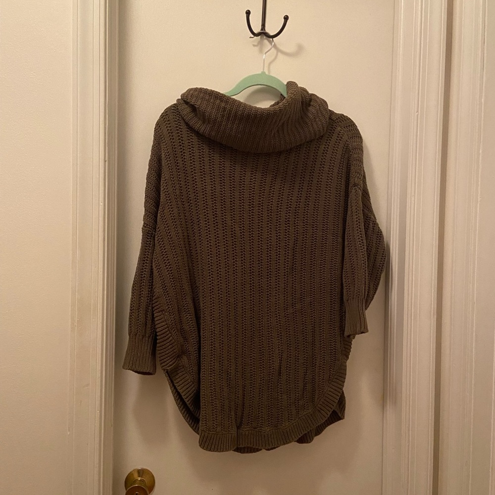 Olive knit sweater cowl neck Large